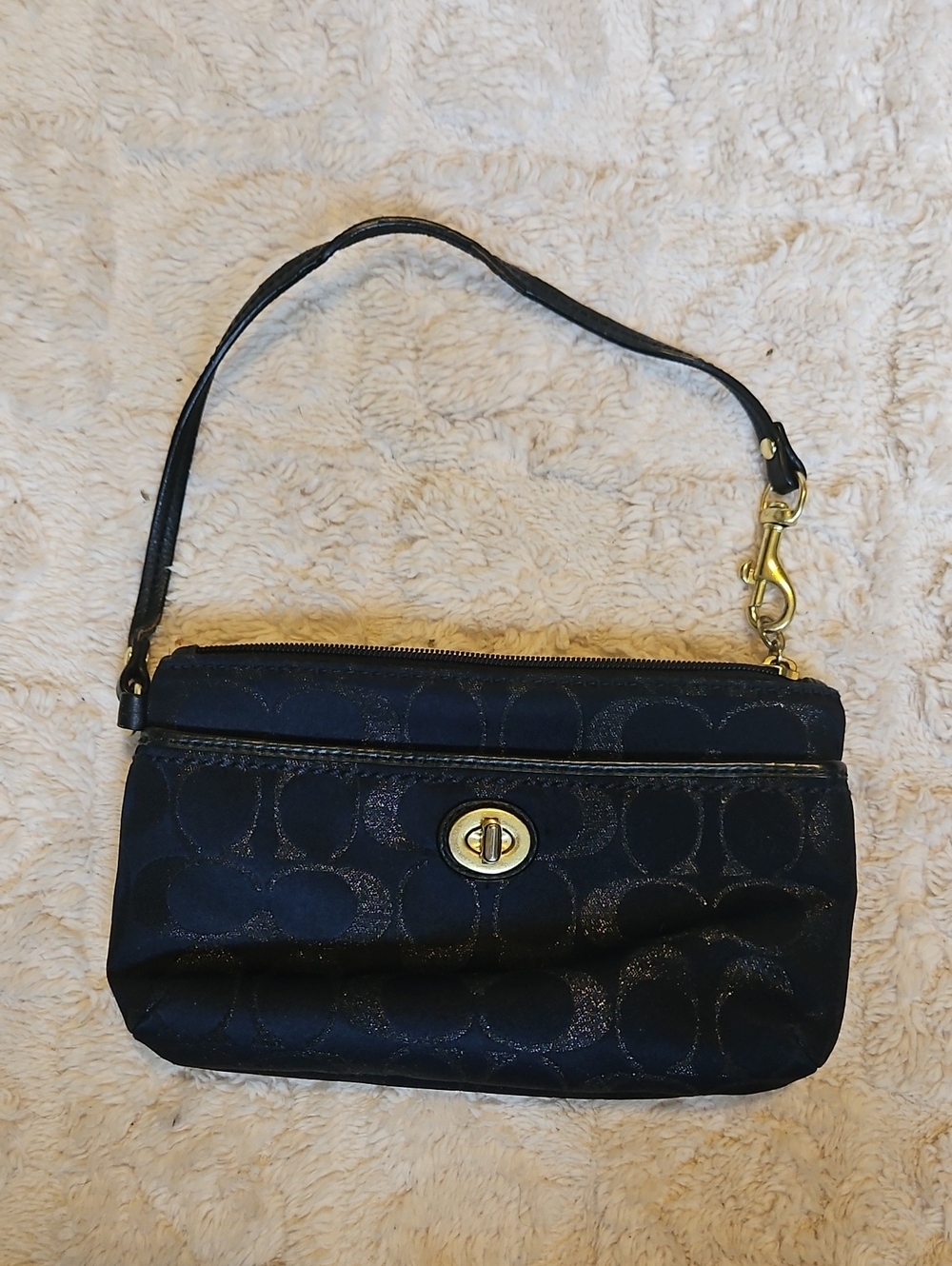 Coach Black Signature Turn-Lock Wristlet